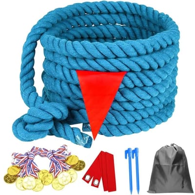 Corde à tirer pour enfants adultes Corde à tirer avec drapeau pour extérieur Carnaval Terrain de jeu Jeu de construction d'équipe École