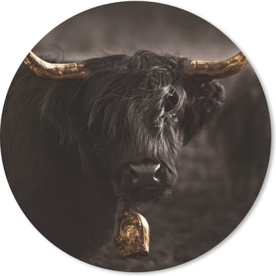 Muismat rond 20x20 cm - Mousepad Schotse hooglander - Goud - Koeienbel - Ronde muismatten