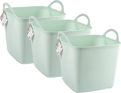 Plasticforte Kuip/emmer/wasmand - 3x - flexibel - lichtgroen - 27 liter - vierkant - kunststof - 36 x 34 x 37 cm