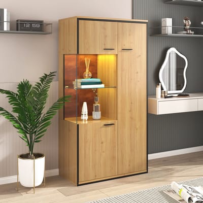 Vitrine - Modern - LED Verlichting - 150 cm Hoog - Glazen Deur - Meervoudige Planken - 15 Kleuropties - Groot Opbergruimte - Met Verlichting