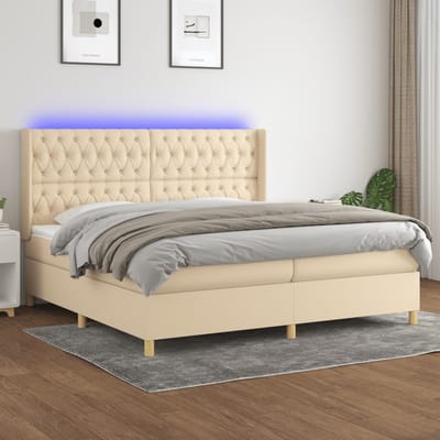 vidaXL - Boxspring - met - matras - en - LED - stof - crèmekleurig - 200x200 - cm