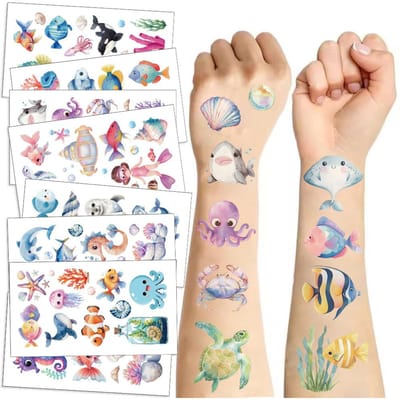 10 Vellen ZeeDieren Tattoo Sticker Tijdelijke Nep Tattoo Arm Handen Lichaam Stickers