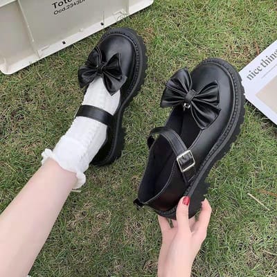 Lolita lederen schoenen retro elegante dames zwarte Lefu schoenen vrouwelijke schattige zuster schoenen Japanse strik preppy stijl 35 black