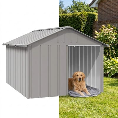 Hondenhok - Buiten - Bench - Ren - Weerbestendig - Kennel - Rek - Grijs