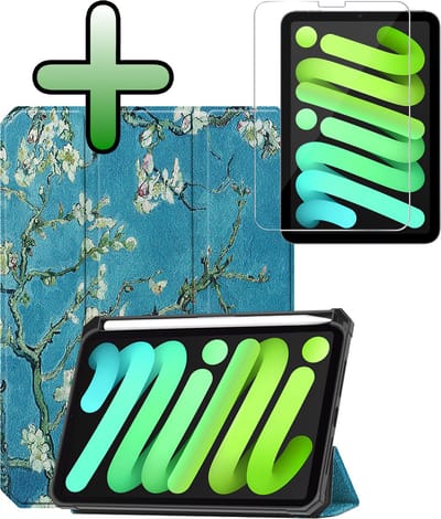 Hoesje Geschikt voor Apple iPad Mini 7 (2024) - 8.3 inch - 7e Generatie - Met Screenprotector - Trifold Bookcase - Hard Cover Case - Met Uitsparing Geschikt voor Apple Pencil - Hardcover Book - Tablet Hoes - Bloesem