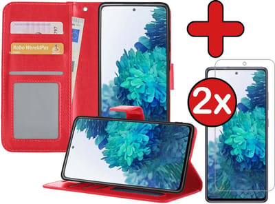 Hoesje - Met 2x Screenprotector - Geschikt voor Samsung Galaxy S20 FE - Luxe Pasjeshouder - Flip Case - Bookcase Portemonee - Kunstleer Book Case - Flipcase Hoes - Book Cover - Walletcase - Portemonneehoes - Telefoonhoes - Rood