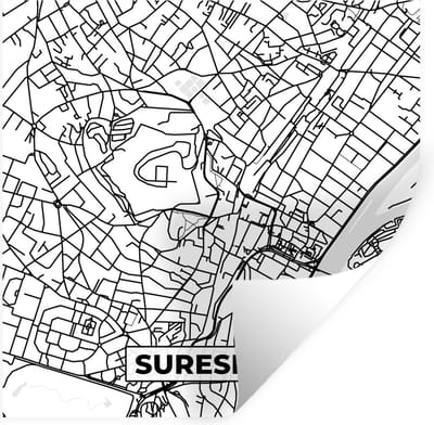 Muurstickers - Sticker Folie - Frankrijk – Plattegrond – Stadskaart – Suresnes - Kaart - Zwart wit - 100x100 cm - Plakfolie - Muurstickers Kinderkamer - Zelfklevend Behang XXL - Zelfklevend behangpapier - Stickerfolie