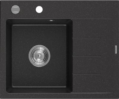 Mexen Ben granit gootsteen 1-komor met afdruiprek, links 600 x 500 , zwart/zilver metallic, chroom sifon - 6522605000-73