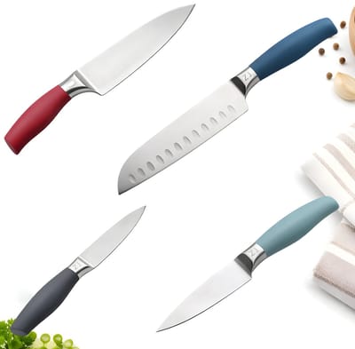 Lomera Messenset - Keukenmessenset - Koksmessenset - Santoku Set - Schilmes Set - 4 Delige Messenset - Gekleurde Messenset
