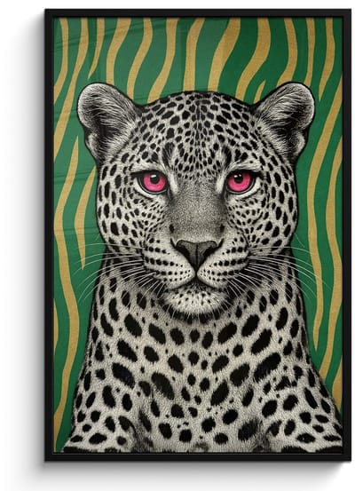 Poster in lijst - Fotolijst 80x120 cm - Posters - Panter - Zebrapatroon - Groen - Posterlijst zwart - Decoratie - Wanddecoratie woonkamer - Muurdecoratie slaapkamer