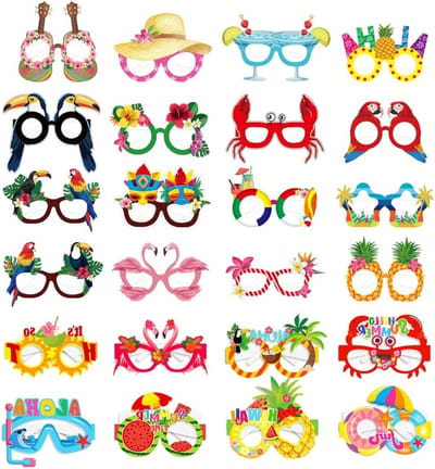 Tropische Feestglazen, 24 Stuks, Papieren Zonnebrillen voor Strand, Zwembad en Verjaardagsfeest, Zomeraccessoires voor een Leuke Hawaiian Party