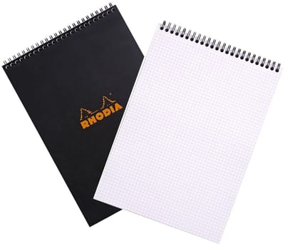 Rhodia Schrijfblok - Kopspiraal - Geruit 5x5 mm - A4 - Zwart - 80 vel