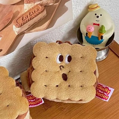 Koekjesvorm Pluche Taart Koptelefoon Tas Rits Pluche Pluche Taart Munttasje Pluche Biscuit Portemonnee One Size