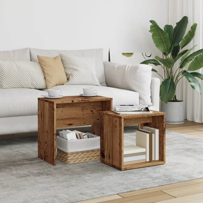 vidaXL - 2-delige - Tafeltjesset - bewerkt - hout - oud - houtkleurig