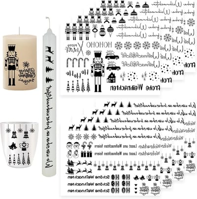 8 stuks kaarsenstickers voor kerstdecoratie, DIY kaarsen, kaarsentattoos en spreuken voor een feestelijke sfeer