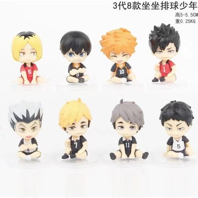 8 pièces Figurine Anime Haikyuu Ornements de Bureau Voiture Hinata Shoyo Kanbara Takashi Shoyo Hinata Mignonne Poupée Dessin Animé Cadeau de Collection beige
