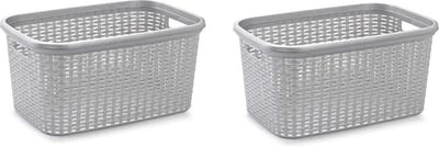 Plasticforte Wasmand - 2x stuks - 35 liter - rotan - zilvergrijs - kunststof - 53 x 36 x 26 cm
