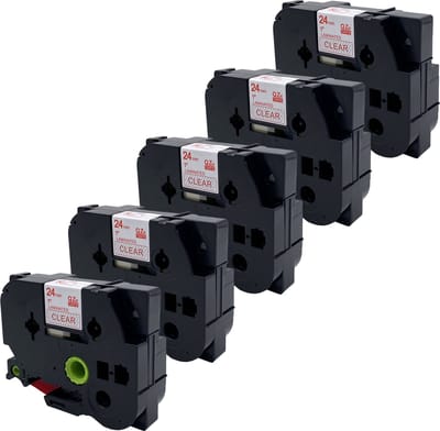 DULA Brother Compatible label tape- Tze-152 - 5 cassettes - Brother P-Touch - Rood op transparant - 24mm x 8m