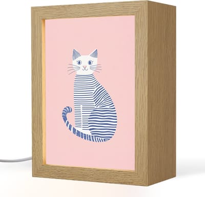 Tafellamp 15x20 cm - LED lamp - Kat - Illustratie - Minimalistisch - Roze - Decoratieve tafellampen - Dimbaar - Tafellampje slaapkamer - Woonkamer binnen