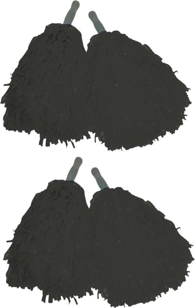 Cheerballs/pompoms - set van 4x - zwart - met franjes en stick handgreep - 25 cm - voor kinderen