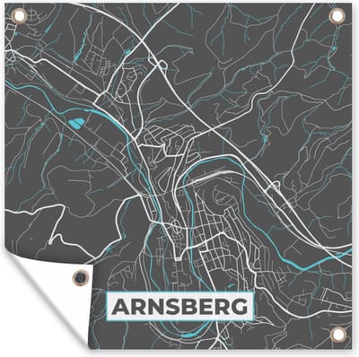 Tuin poster Stadskaart – Kaart – Arnsberg – Blauw – Duitsland – Plattegrond - 200x200 cm - Tuindoek