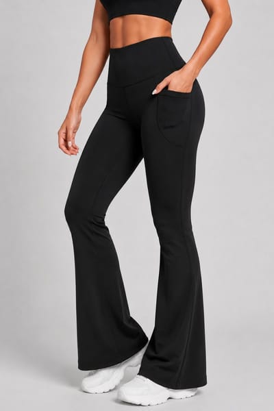SparkNine Vyneflare flared sportbroek dames - petit pijplente - M - zwart - dames sportlegging met zakken - hoge taille - niet doorschijnend & rekbaar