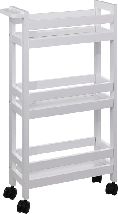 5Five Keuken of badkamer trolley 3laags - wit - D15 x B40 x H75 cm - mdf hout - met wielen