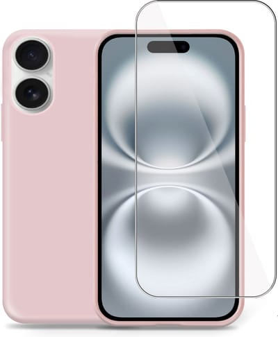 Hoesje + Screenprotector geschikt voor Apple iPhone 16 – Tempered Glass - Liquid Back Case Cover Rose