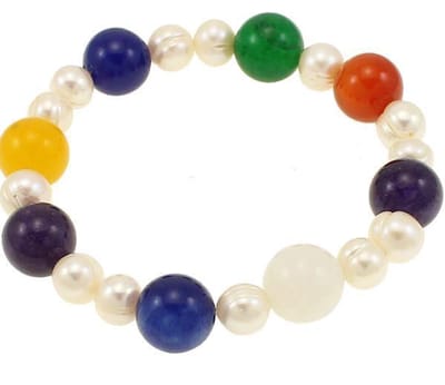 Zoetwaterparel en edelstenen armband Decorative Agate - echte parels - agaat - wit - blauw - geel - rood - groen - rood - elastisch - sieraden zakje