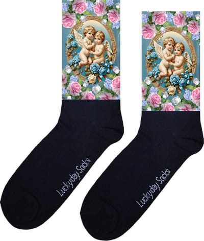 Engeltjes - Bloemen - Verjaardag cadeau - Grappige sokken - Leuke sokken voor heren en dames - Roze - Moederdag - Opkikker - Vaderdag - Cadeau voor hem en haar - Kerstcadeau - Vrolijke sokken - Valentijns cadeau - Socks die Happy maken - Maat 37-44