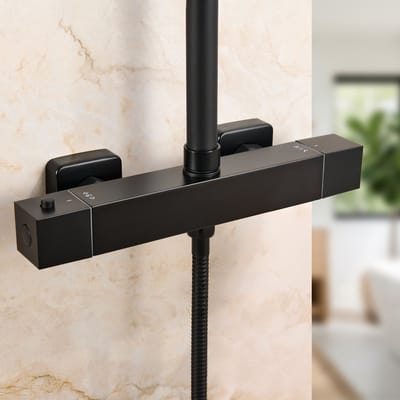 Auralum Max Thermostatische Douchekraan - Douchemengkraan met Dubbele Uitgang - 15 cm - Thermostaatkraan - Universele Aansluiting - Waterbesparend - Zwart