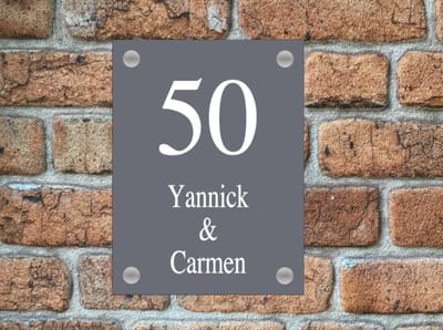 Naambordje voordeur | Huisnummerbord | Strak | 15x20cm | Grijs | RVS afstandhouders