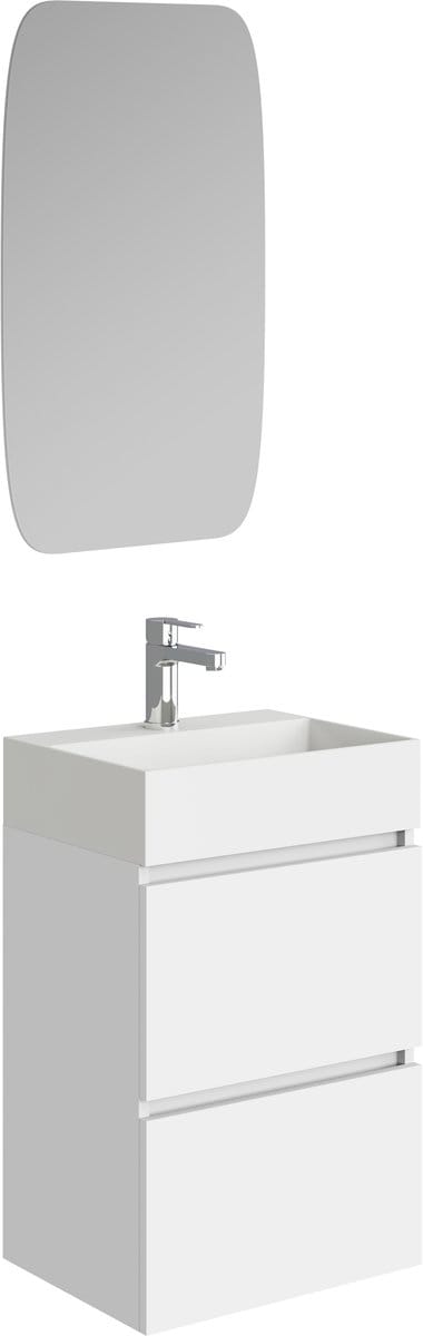 Xellanz Mini onderkast met 2 laden glans wit en wastafel keramiek glans wit 45 cm inclusief spiegel