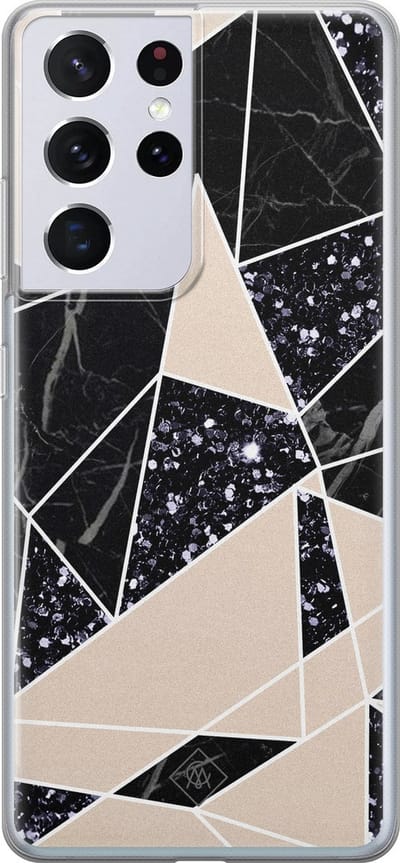 Casimoda® hoesje - Geschikt voor Samsung S21 Ultra - Abstract Painted - Backcover - Siliconen/TPU - Zwart