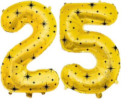 BTH - Helium Ballon - 25 - Goud-Zwart - Ballonnen - Cijfer Ballonnen - Verjaardag - Decoratie - Versiering - Folieballon