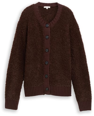 Tom Tailor - Bouclé vest met wol - Maat XL - dark pecan brown melange