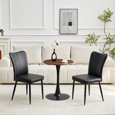 MIVRAY Eettafelset 60 cm - Ronde Bijzettafel met 2 Eetkamerstoelen - Voor Woonkamer en Eethoek - MDF Metaal Zwart Walnoot