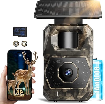 Wildlife Camera 4K 64MP met WLAN en Nachtzicht - Draadloze Camera met Bewegingsdetectie, 6000mAh Batterij, 64GB SD Kaart en IP66 Waterdicht voor Natuurfotografie