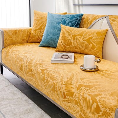 Bladeren Jacquard Sofahoes Grijze Rand Chenille Bankhoes Antislip Fauteuil Zitkussen Hoekbank Handdoek voor Woonkamer 70x70cm 1pcs