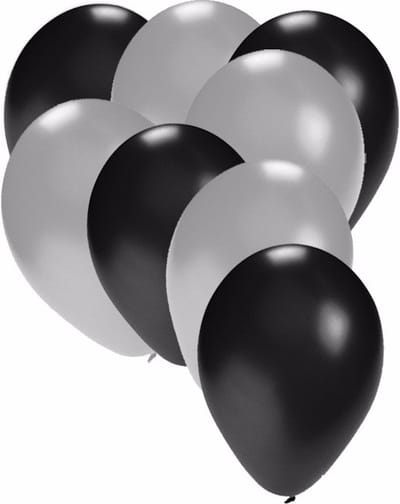 Shoppartners party ballonnen - zwart en zilver - 30x stuks - feestartikelen - versiering - 27 cm