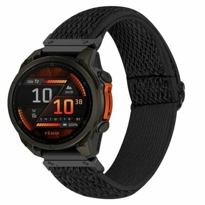 By Qubix - Geschikt voor Garmin bandje - 20mm Quickfit - Elastische Solo Loop nylon bandje - Zwart - Geschikt voor Garmin Fenix 7s/6s/5s / Instinct 2s / Epix Pro Gen 2 (42mm)