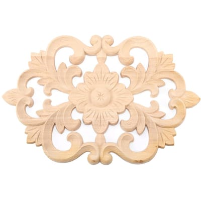 1 stuk houtsnijwerk onlay applicatie ongeverfd meubilair voor thuisdeurkastdecoratie (30 x 19cm) beige