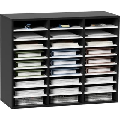 VEVOR Houten literatuurorganizer met 27 vakken, verstelbare planken, organizer van MDF, opbergruimte voor bestanden, documenten, papieren en tijdschriften op kantoor, thuis, op school, zwart