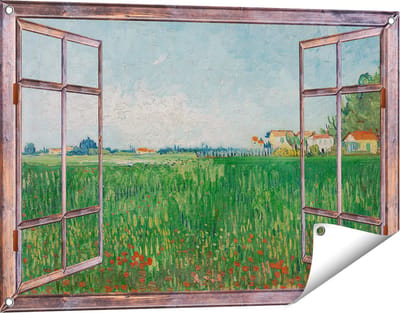 Gards Tuinposter Doorkijk Veld met Klaprozen - Vincent van Gogh - 90x60 cm - Tuindoek - Tuindecoratie - Wanddecoratie buiten - Tuinschilderij