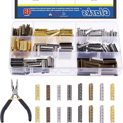 4 x 20 mm Metalen 4-Gat Aglet Set met 7 Kleuren Ronde en Platte Veters Tips en Naaldtang voor Schoenveters, Hoodie en DIY Projecten