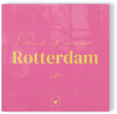 Tegeltje Thuis is waar Rotterdam is - roze geel - tegeltje stad - tegeltje met tekst