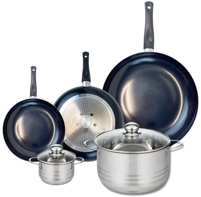 Set van 3 Kookpannen 20, 24 en 32 cm en 2 braadpannen 12 en 24 cm Elo Prima Glanzend