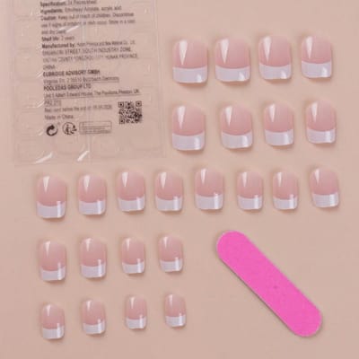24 Stuks Franse Stiletto Nagels Kit Nude En Wit, Korte Vierkante Acryl Nepnagels Met Jelly Stickers, Nagellak Benodigdheden gray