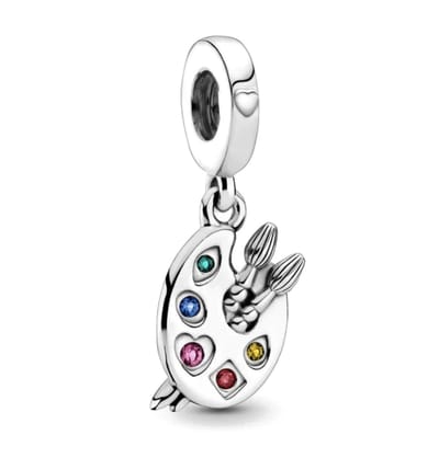 Fler® | 925 Sterling Zilver Bedel | Palet en kwasten | Schilderen | Kristal | Past op populaire bedel armbanden (standaard - 3mm) | armbandbedel | Kerstcadeau | Sinterklaas kado | Valentijnsdag cadeau | Bedels Charms Beads