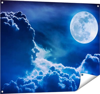 Gards Tuinposter Volle Maan bij Wolken - 100x80 cm - Tuindoek - Tuindecoratie - Wanddecoratie buiten - Tuinschilderij